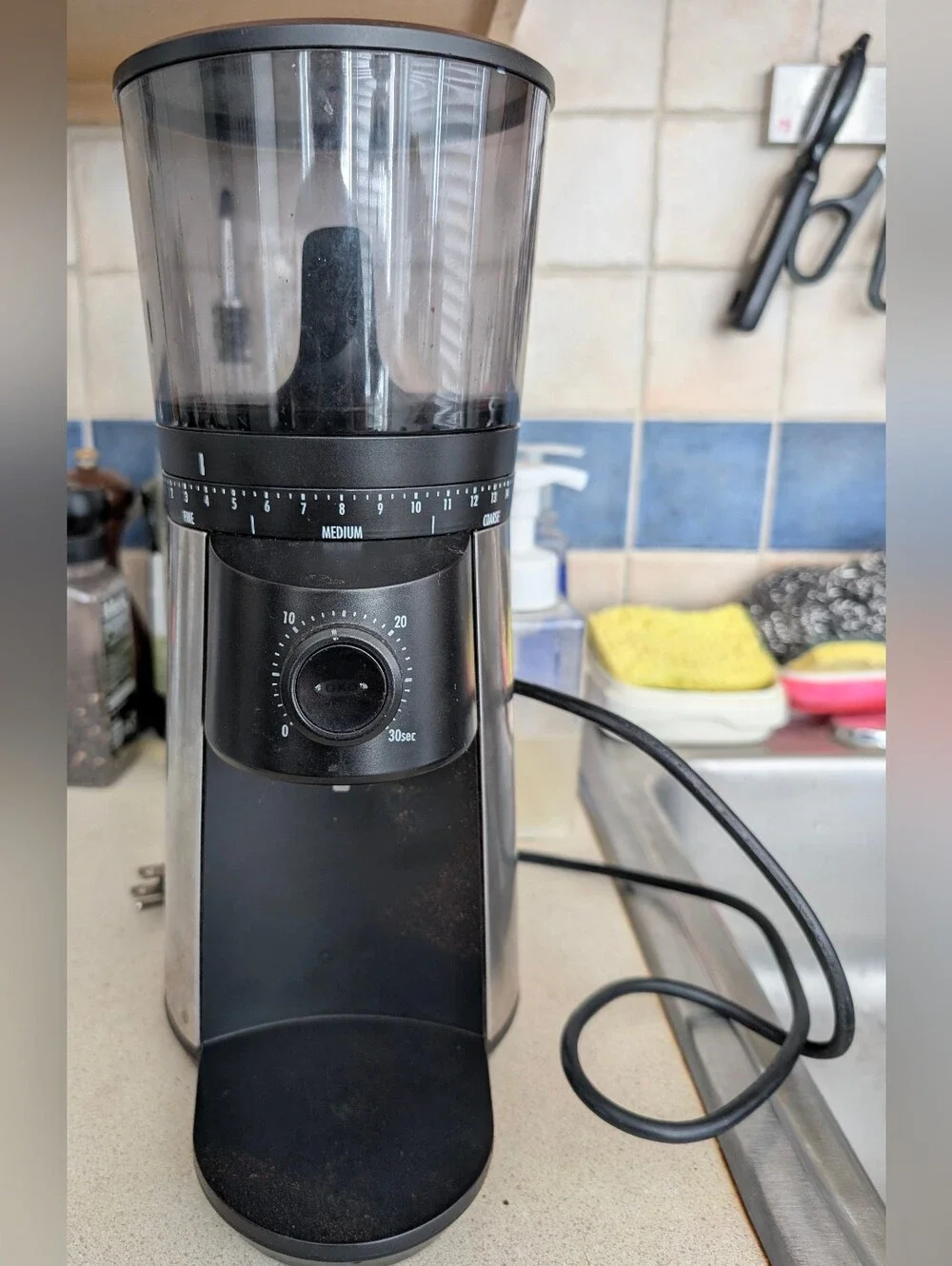 EUC OXO Brew Conical Burr Coffee Grinder W/Timer 8717000 Stainless Steel, Tested